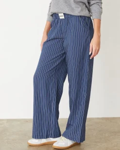 MONROW Stripe Poplin Boxer Pants NAVYSTRIPE Discount